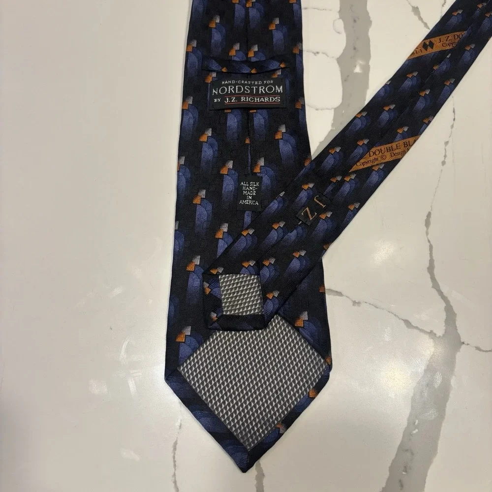 JZ Richard's Nordstrom Men's Necktie Geometric Abstract Black Blue‎ Rust Orange